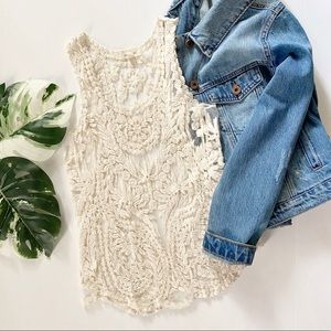 Paper + tee ivory lace tank top small